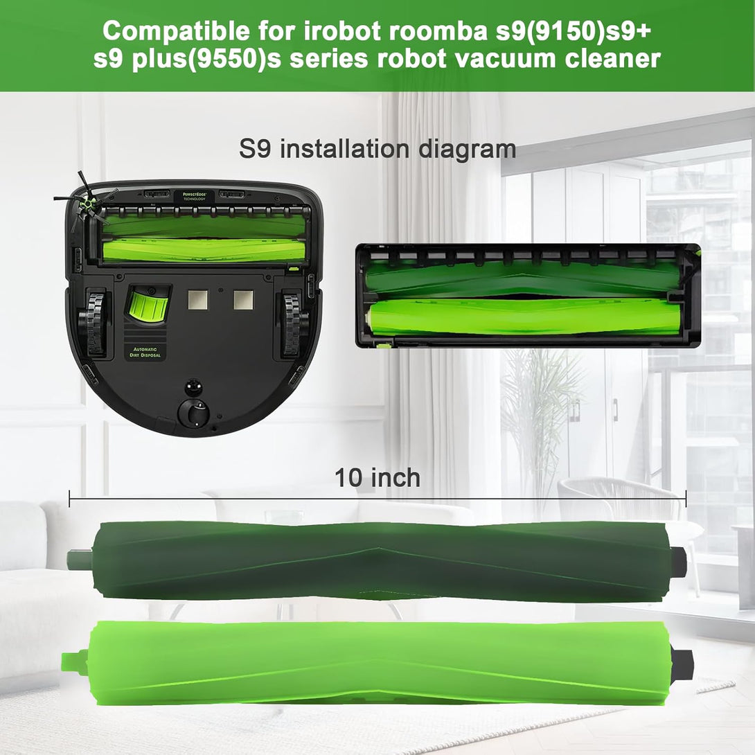 Replacement Parts for Roomba S9 (9150) S9+ S9 plus (9550) S Series Vacuum Cleaner Accessories Inclue 2 Set Roller Brushes & 8 Filters & 8 Side Brushes & 10 Vacuum Bags