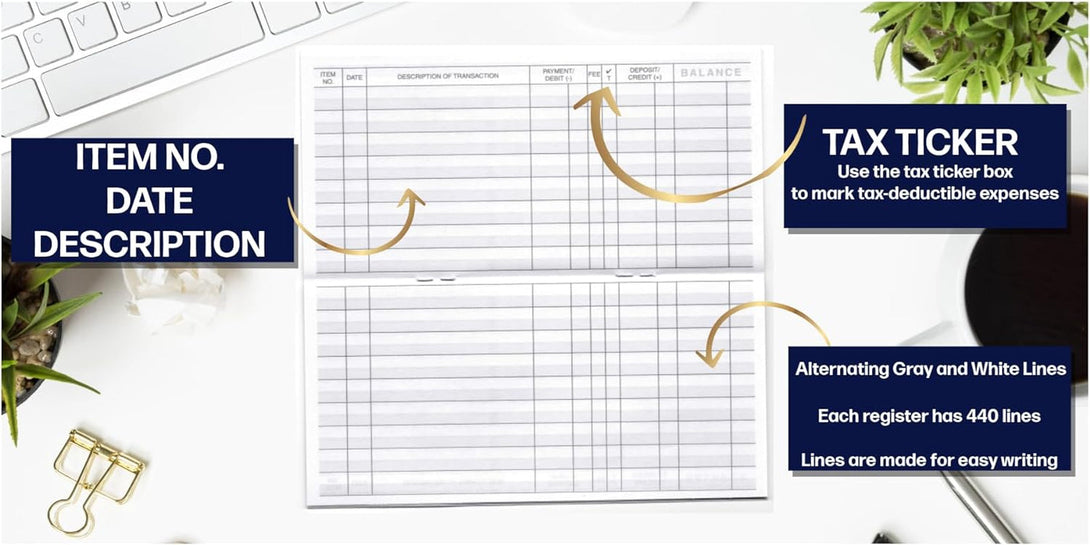 12 Check Registers for Personal Checkbook - Checkbook Ledger Transaction Registers Log for Personal or Business Bank Checking Account, Saving Account