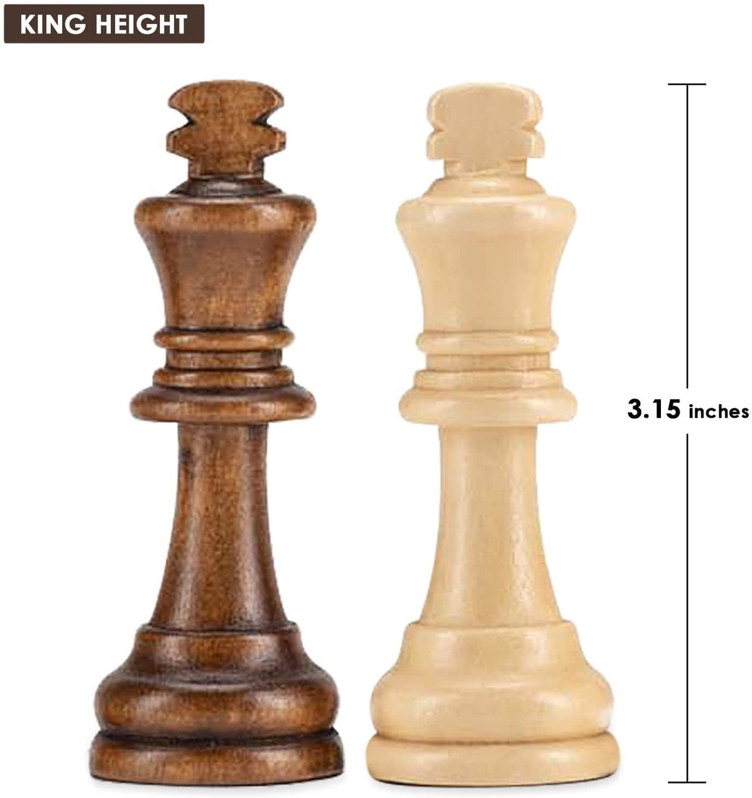 AMEROUS Wooden Chess Pieces Only, Staunton Style Wood Chessmen with 3.15" King - Storage Bag - Gift Packed Box, Tournament Chess Game Pawns for Replacement of Missing Pieces
