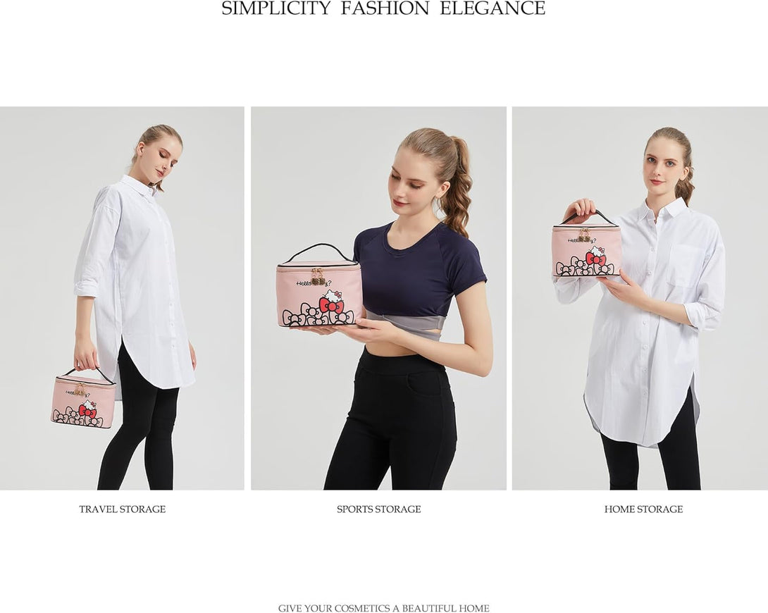 Ambealla Travel Makeup Bag Large Cosmetic Bags with Brush Holder, Pink Waterproof 2PCS Portable Cosmetic Case for Women, Toiletry Storage Bag for Skincare & Beauty Tools for Girls