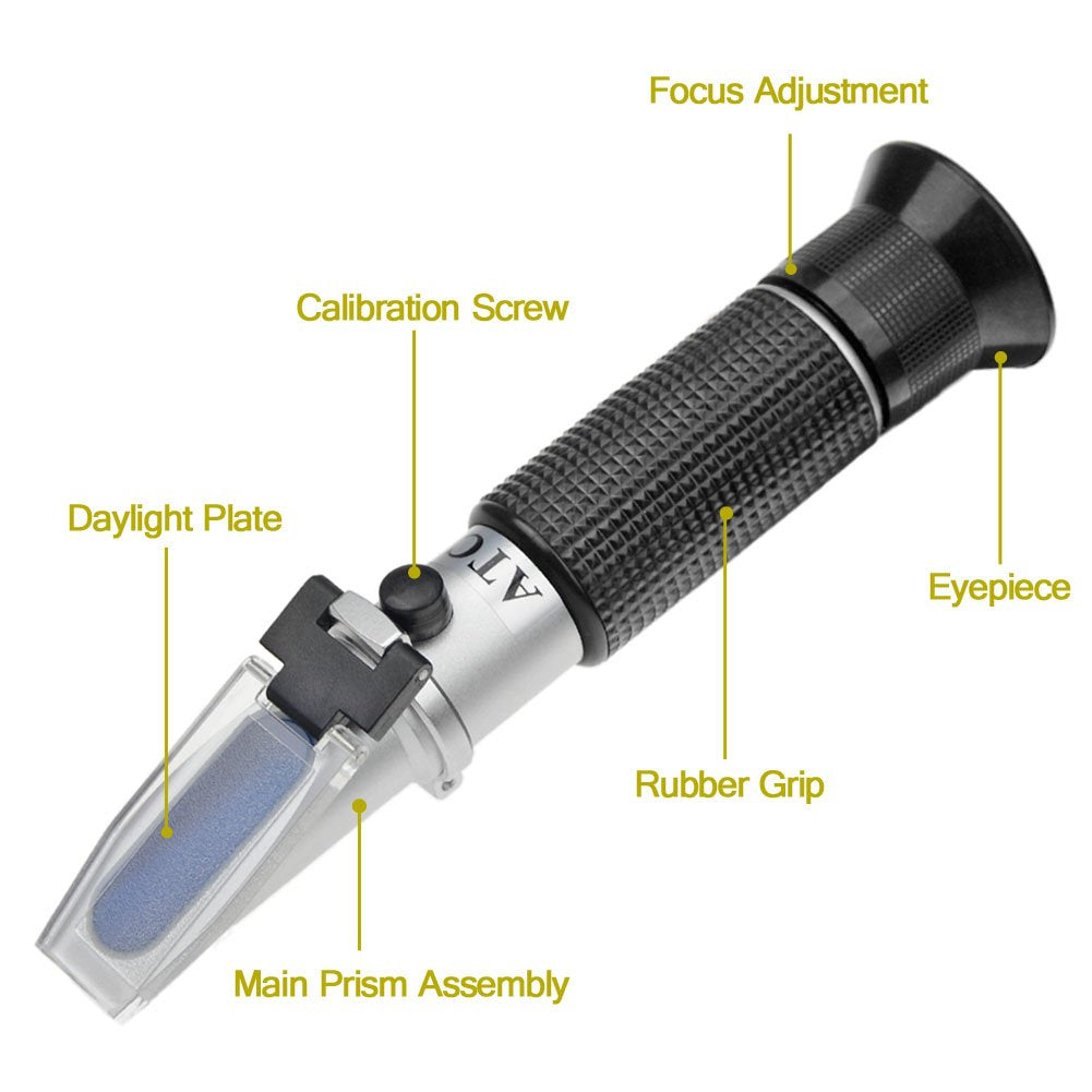 Brix Refractometer with ATC, Dual Scale - Specific Gravity & Brix, Hydrometer in Wine Making and Beer Brewing, Homebrew Kit