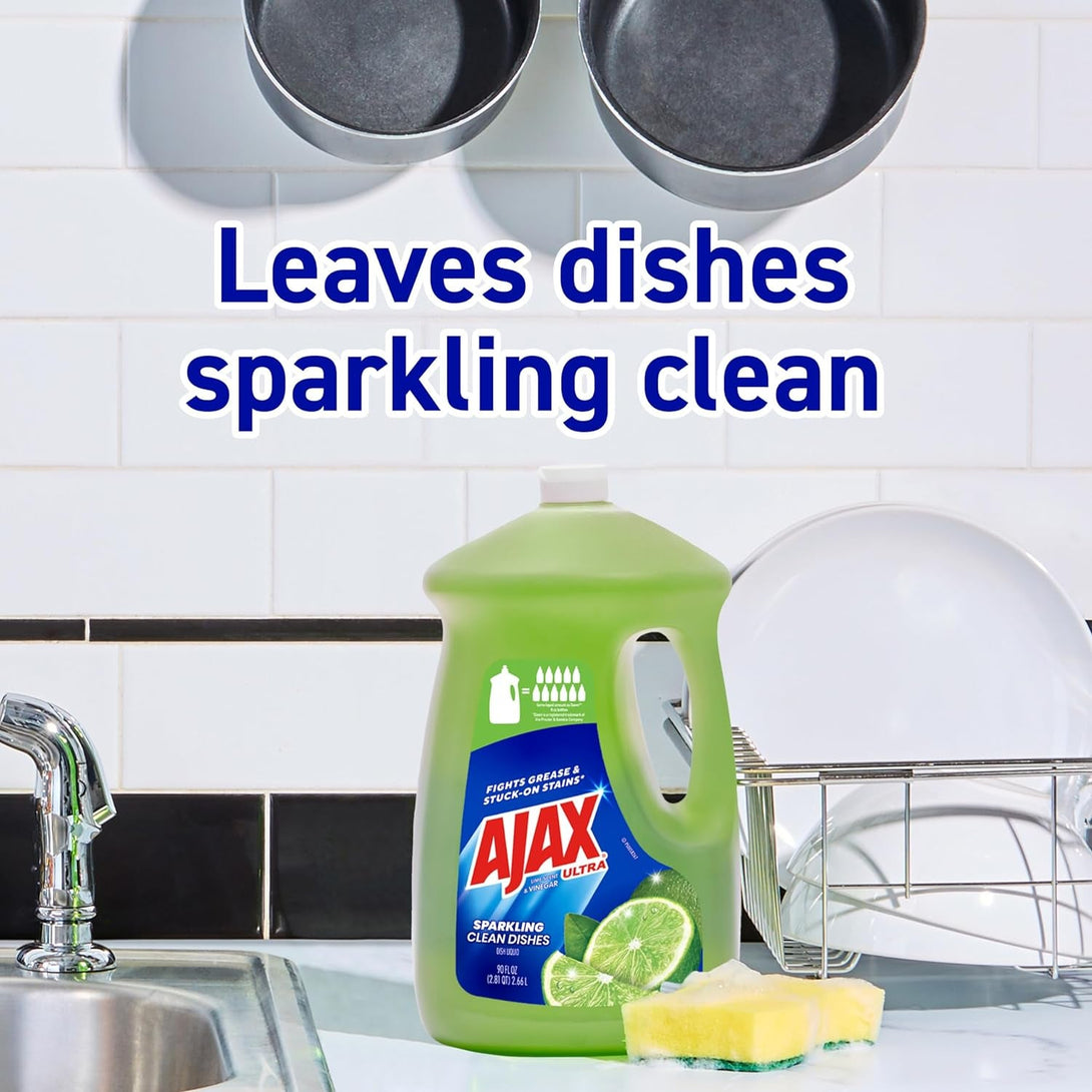Ajax Ultra Liquid Dish Soap Vinegar and Lime Scent, Sparkling Clean Dishes, 90 Fl Oz Bottle