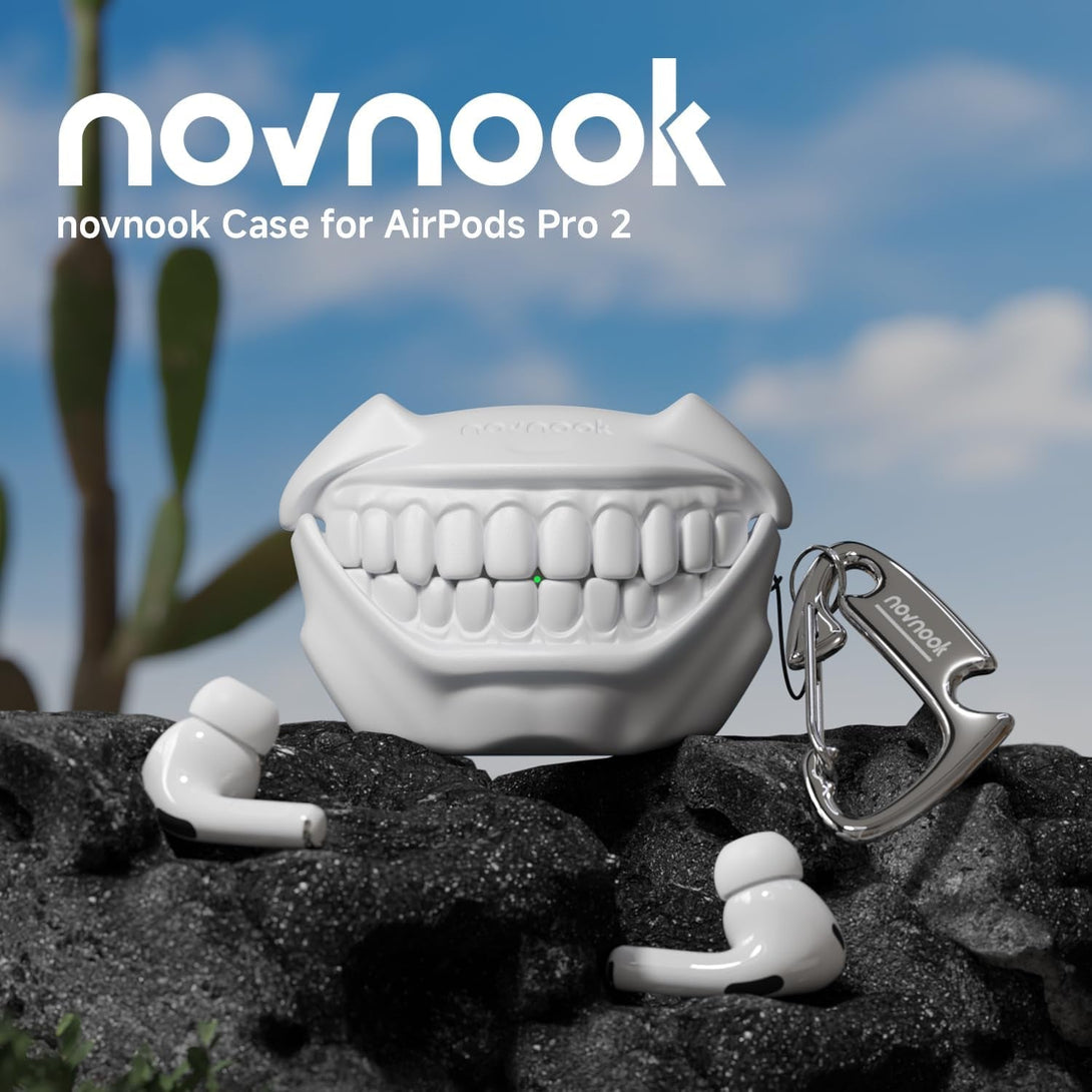 For Airpods Pro 2Nd Generation Case, Unique Funny Teeth Design, Soft Silicone Shell, Compatible with Wireless Charging (Star White)