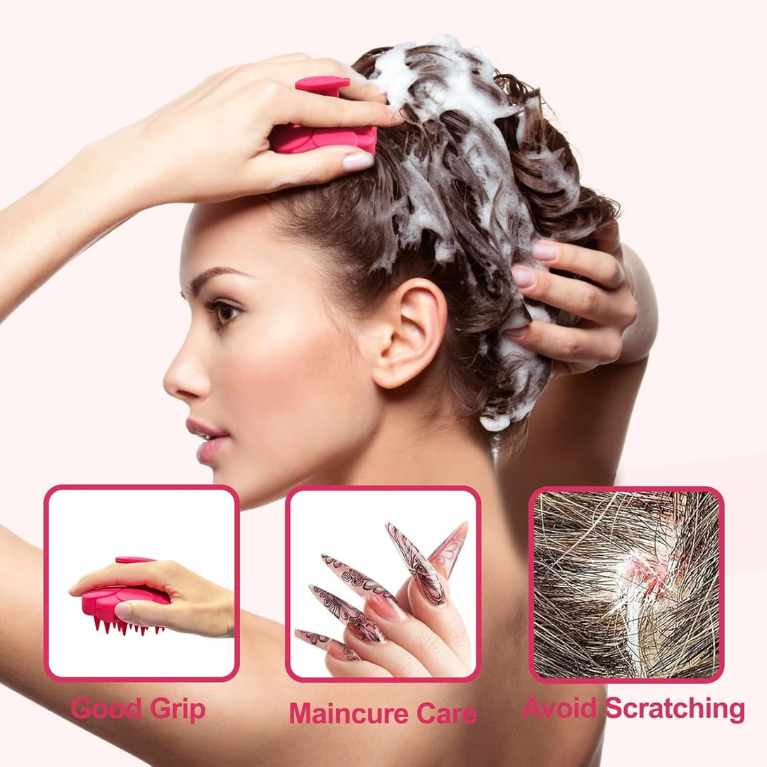 Silicone Body Scrubber Set, Bath Shower Body Brush and Shampoo Brush Scalp Massager Exfoliator with Intensive Bristles and Comfort Handle, Cleanse Skin & Hair,Easy to Clean and Long-Lasting.Red