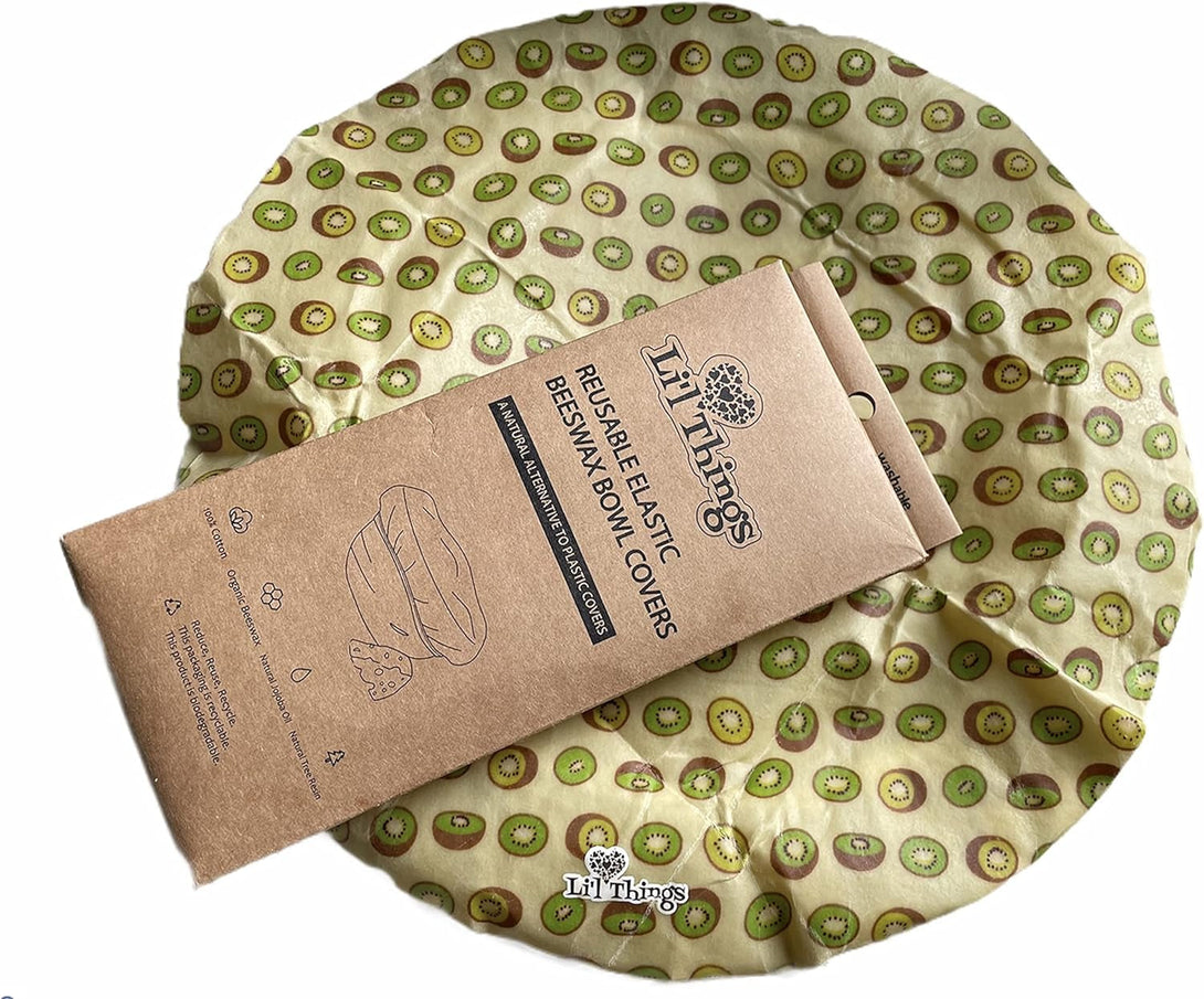 Li'L Things Beeswax Bowl Covers – Reusable Food Wrap Set of 5 | Eco-Friendly, Sustainable, Washable & Breathable Covers for Bowls, Jars & Containers (XS/S/M/L/XL) | Fruity Fruit