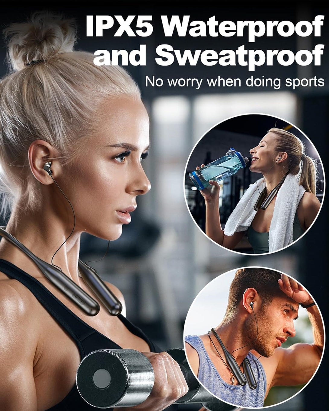 ZXQ Wireless Bluetooth Neckband Headphones 100 Hours Long Playtime,Around the Neck Bluetooth Earbuds with Microphone,Waterproof Sport Earphone,Over the Neck Headset with Storage Case