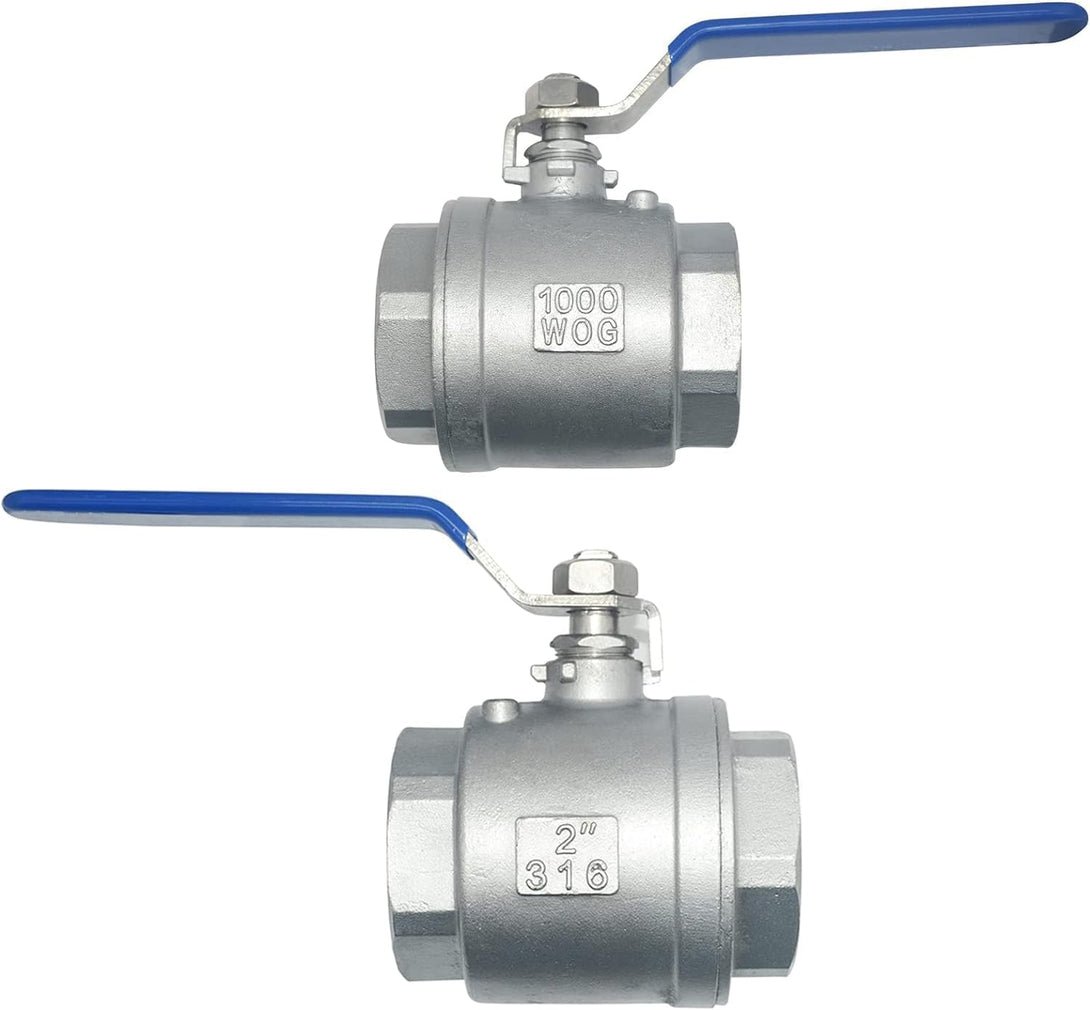 316 Stainless Steel 1/8"~3" Full Port Ball Valve with Blue Vinyl Handle, NPT Female X Female Thread,1000 WOG (2 Inch)