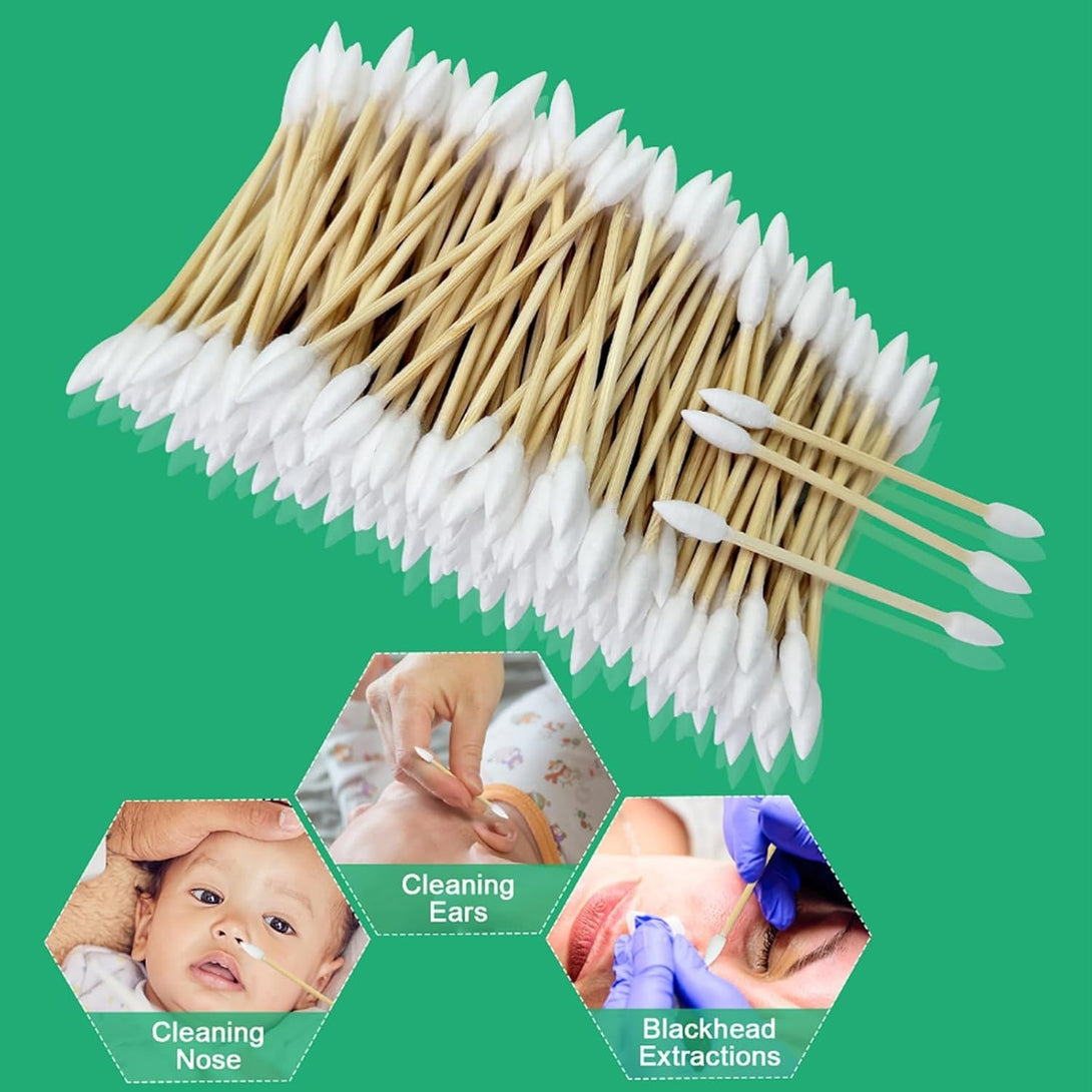 1000 Count Pointed Cotton Swabs - Double Precision Tips with Bamboo Stick for Beauty and Personal Care - for Eyebrow and Eyelash Application, Manicures and Nail Art, Cleaning Ears and Nose