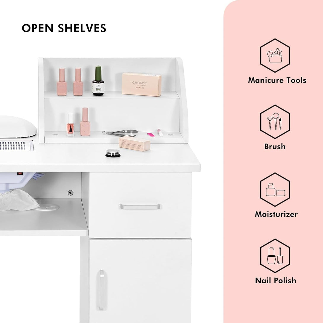 Artist Hand Manicure Table, Nail Table, Storage Rack,Nail Station, Wooden Drawers, Nail Desk, Beauty Workstation, Wrist Cushion, Nail Table, Lockable Wheels