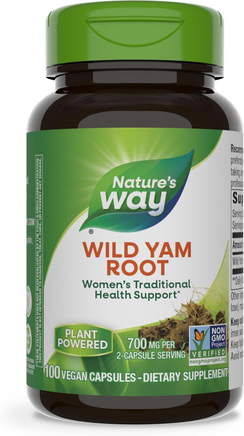 Nature'S Way Wild Yam Root, Women'S Traditional Health Support*, 700 Mg per 2-Capsule Serving, Non-Gmo Project Verified, 100 Vegan Capsules (Packaging May Vary)