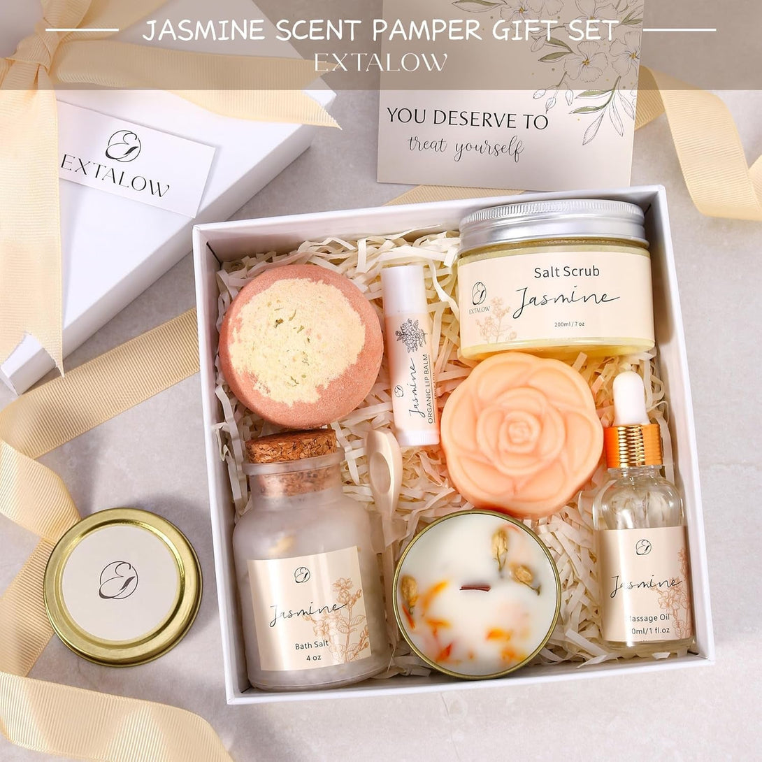 Spa Gifts for Women Mothers Day Gifts Jasmine Bath Gift Baskets Relaxing Self Care Gift for Mom Girlfriend Sister Wife Auntie Home Bath Care Package Thank You Gift Birthday Gift Friendship