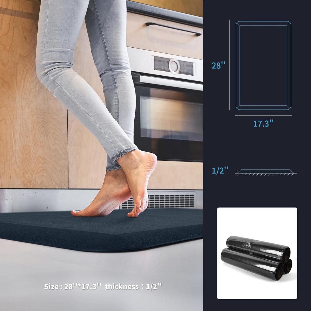 Art3D anti Fatigue Mat - 1/2 Inch Cushioned Kitchen Mat -Comfort & Non Slip Cushion for Standing Desk, Office or Garage Floor (17.3"X28", Black)