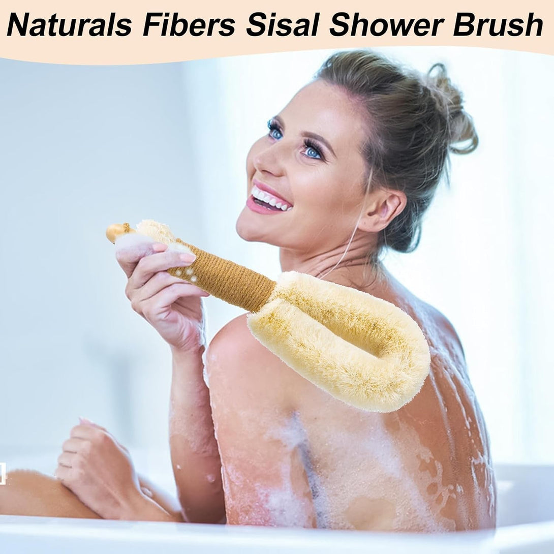 2Pcs Large Dry Brushing Body Brush for Lymphatic Drainage, 14.17" Natural Fibers Sisal Shower Brush for Cleaning Body, Exfoliator Back Scrubber for All Kinds of Skin, Bath, Royal Blue & Khaki