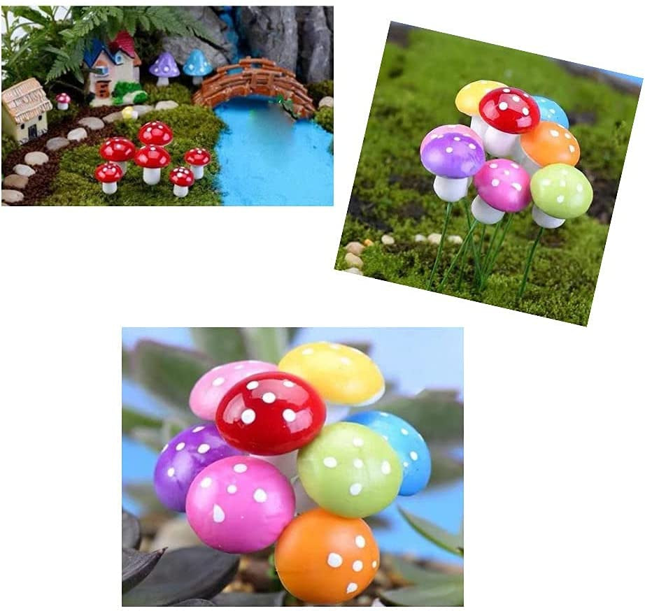 Aliotech 50 Pieces Mini Mushroom Miniatures Artificial Garden Fairy Bonsai Plant Pot Resin Craft Decoration for Home DIY Micro Landscape Decor (Red)