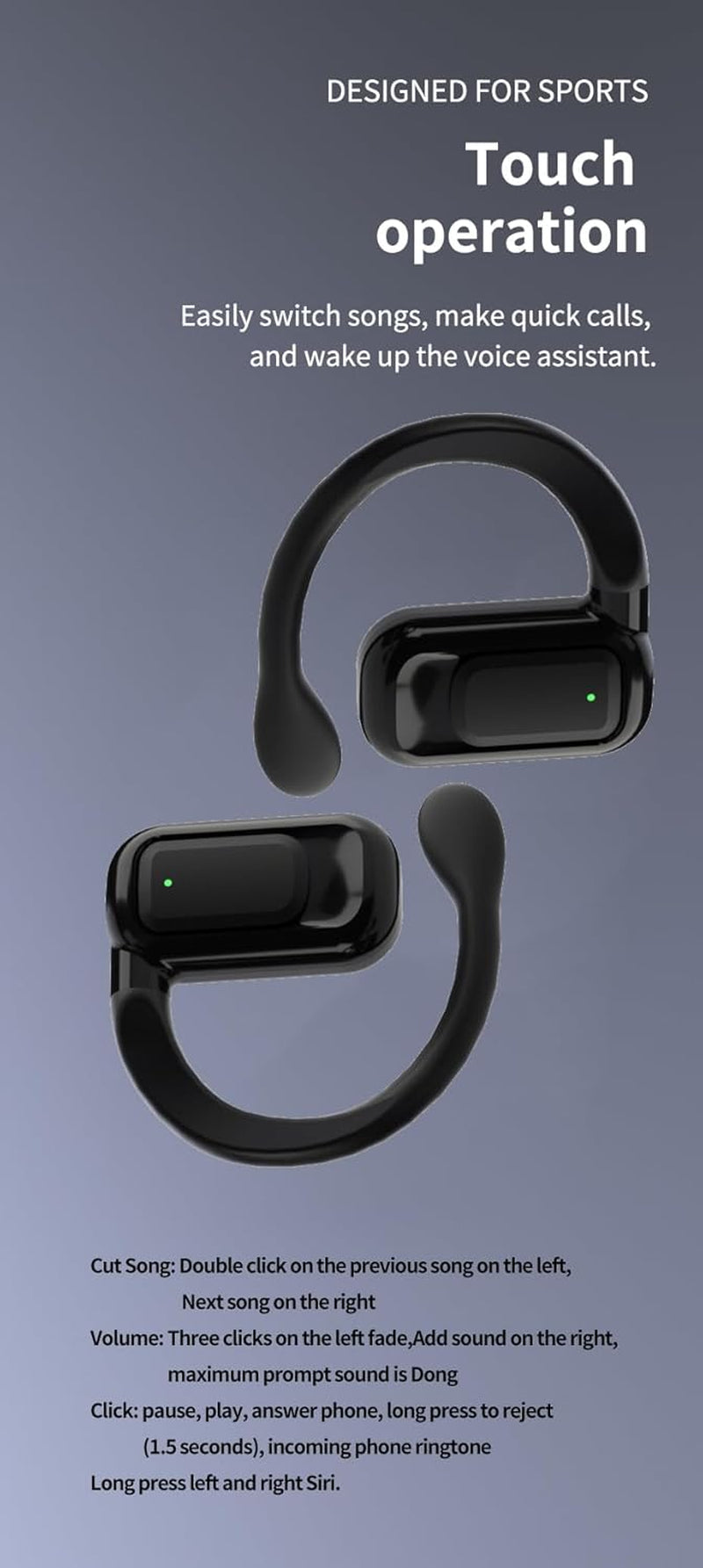 Open-Ear Bluetooth Air-Conduction Sport Headphones - Sweat Resistant Wireless Earphones for Workouts and Running - Built-In Mic