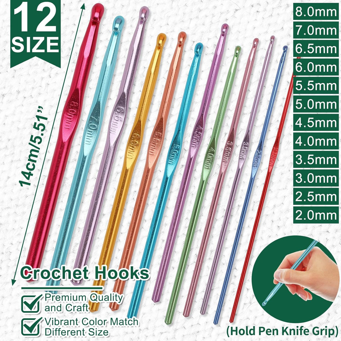 XSEINO Crochet Kit with Crochet Hooks Yarn Set - Premium Bundle Includes 5 Colors Crochet Yarn Balls, Crochet Kit, Accessories Kit, Crochet Bag and Lot More - Starter Pack for Beginners