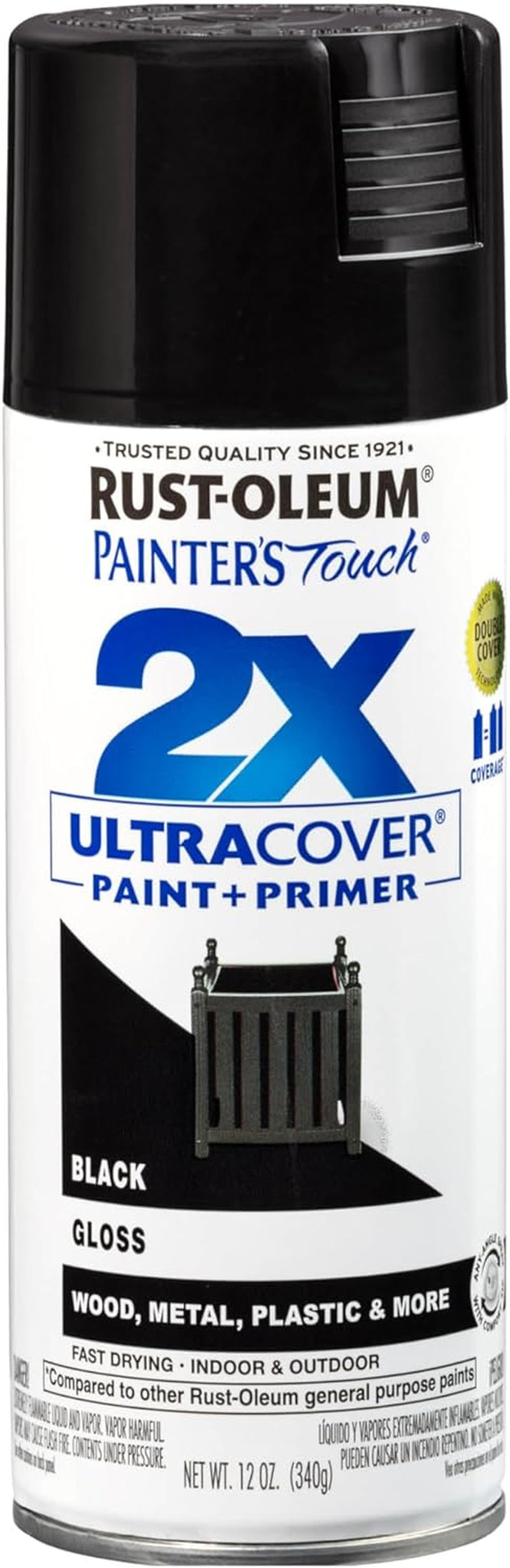 Rust-Oleum 334026 Painter'S Touch 2X Ultra Cover Spray Paint, 12 Oz, Gloss Black