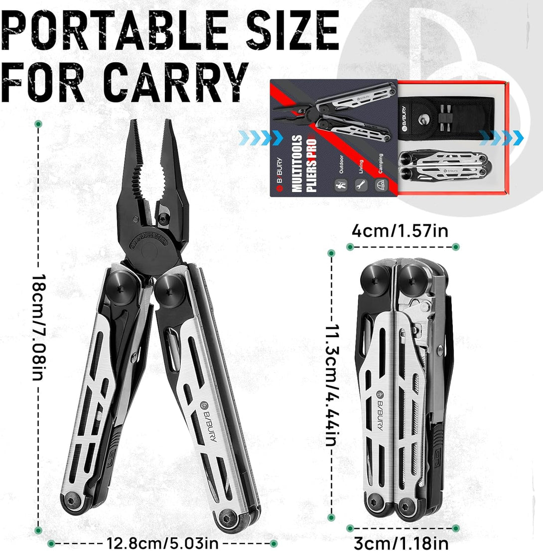 BIBURY Multitool Pliers Pro BI2045, Foldable Multitools with Replaceable Wire Cutters and Saw, Stainless Steel Multi Tool W/Upgraded Scissors and Screwdriver Set, Ideal for Camping, Fishing, Survival