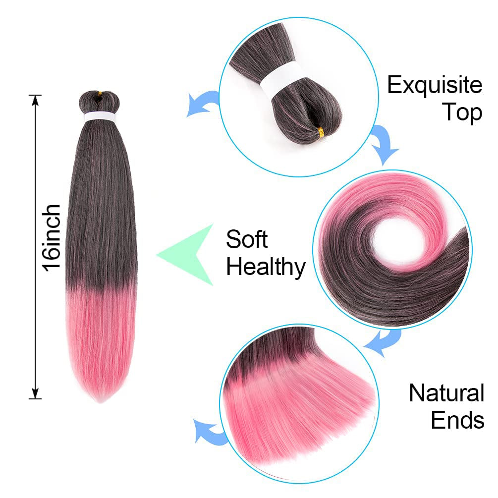 8 Pack Ombre Braiding Hair Pre Stretched - 16" 55G/Pack Premium Pre Stretched Braiding Hair Extensions, Professional Itch Free Perm Yaki Texture Prestretched Hair(1Bpink)
