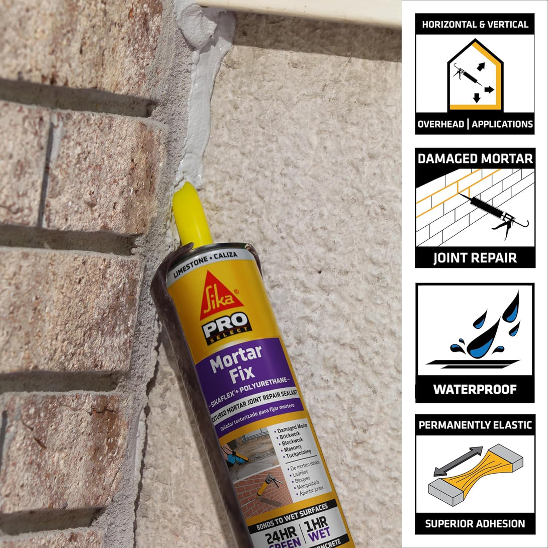 Sikaflex Mortar Fix, Limestone, Polyurethane Sealant for Repairing Damaged Mortar, Joints and Gaps. Sealing Mortar Cracks 10.1 Fl. Oz Cartridge