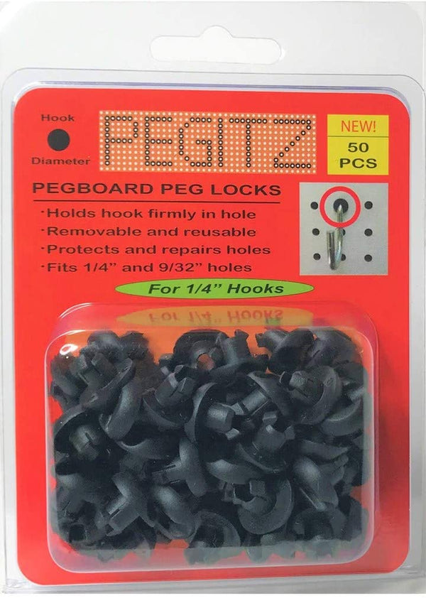 Pegboard Peg Locks 50PCS (1/4 Inch, Black)