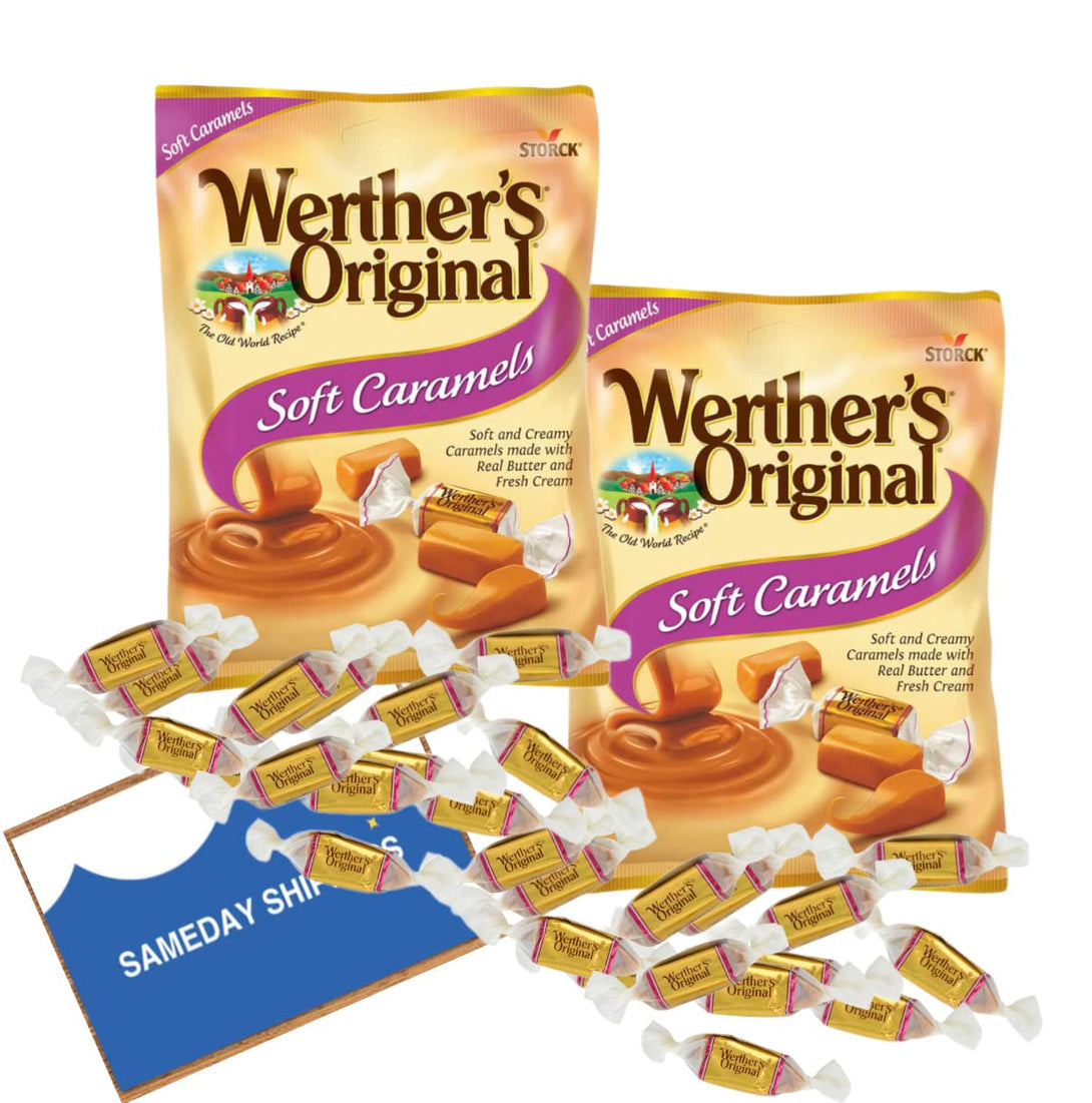 WERTHERS' ORIGINAL | SOFT CARAMELS Candies | 2 Pack, 2.22-Oz. Bags, Sameday Shipping Offers Free Pen