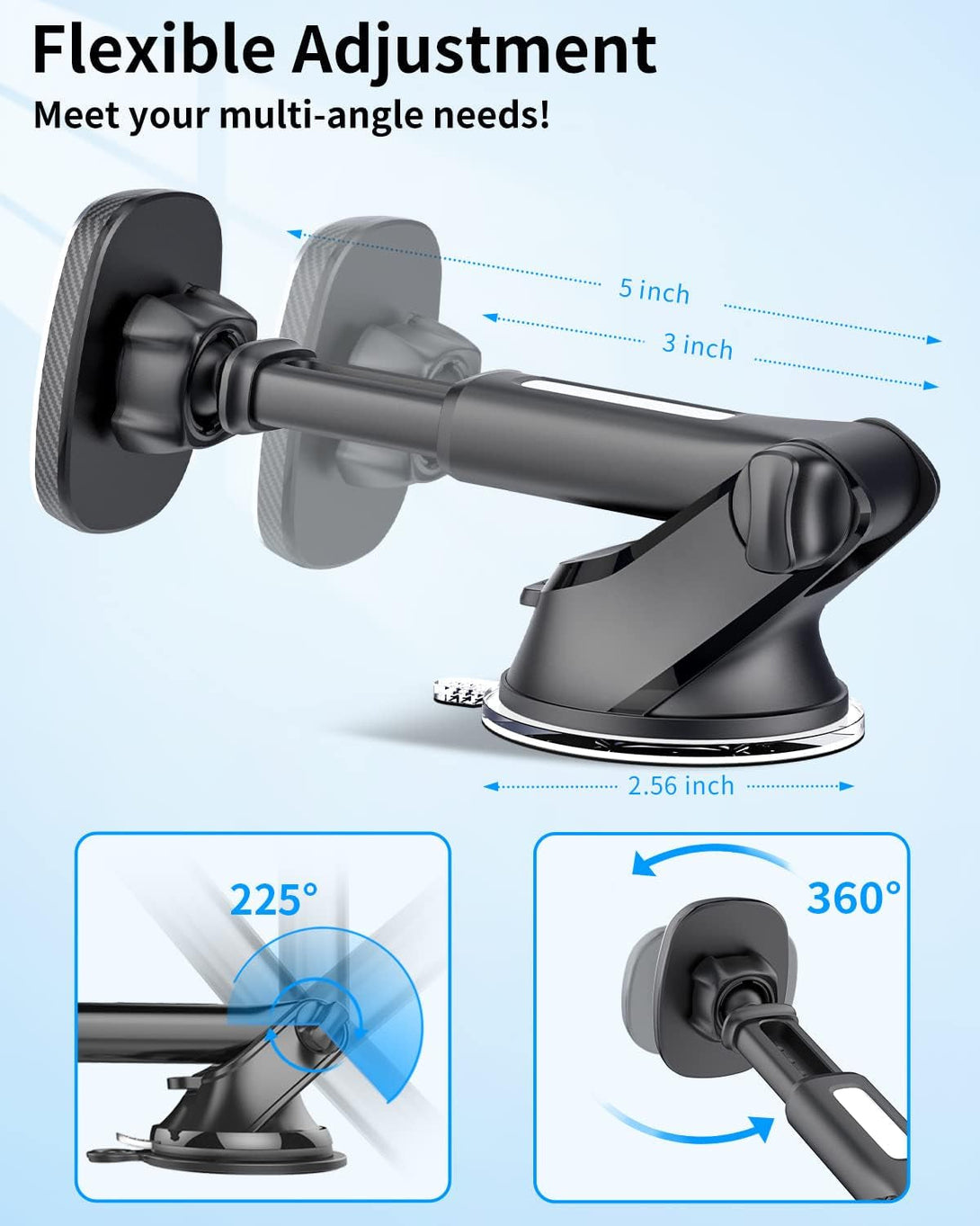 Apps2Car Magnetic Phone Mount, Dashboard Windshield Suction Cup Car Phone Holder Phone Mount with 6 Strong Magnets, Adjustable Telescopic Arm, Compatible with Iphone/Pro/Max/All Smart Phones