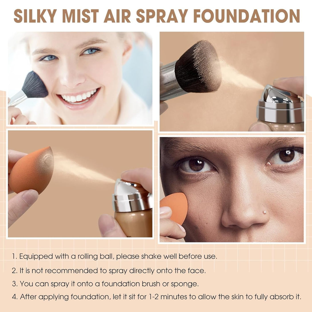 Airbrush Foundation Spray, Silky Mist Spray Makeup Kit with Brush, Full Coverage Foundation for Smooth Radiant Finish, Formula Breathable Lightweight Hydrating | #02 Nude