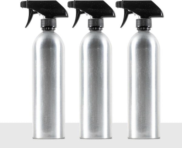 Aluminum Spray Bottles (3 Pack) 20Oz - Silver Metal Aluminum Refillable Spray Bottles, Cleaning Solution, Hair, Plants, Gardening, BBQ Grill, Restaurants, Cooking (New Updated Sprayers)
