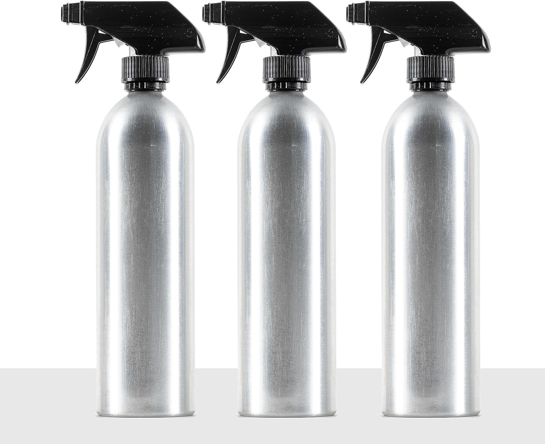 Aluminum Spray Bottles (3 Pack) 20Oz - Silver Metal Aluminum Refillable Spray Bottles, Cleaning Solution, Hair, Plants, Gardening, BBQ Grill, Restaurants, Cooking (New Updated Sprayers)
