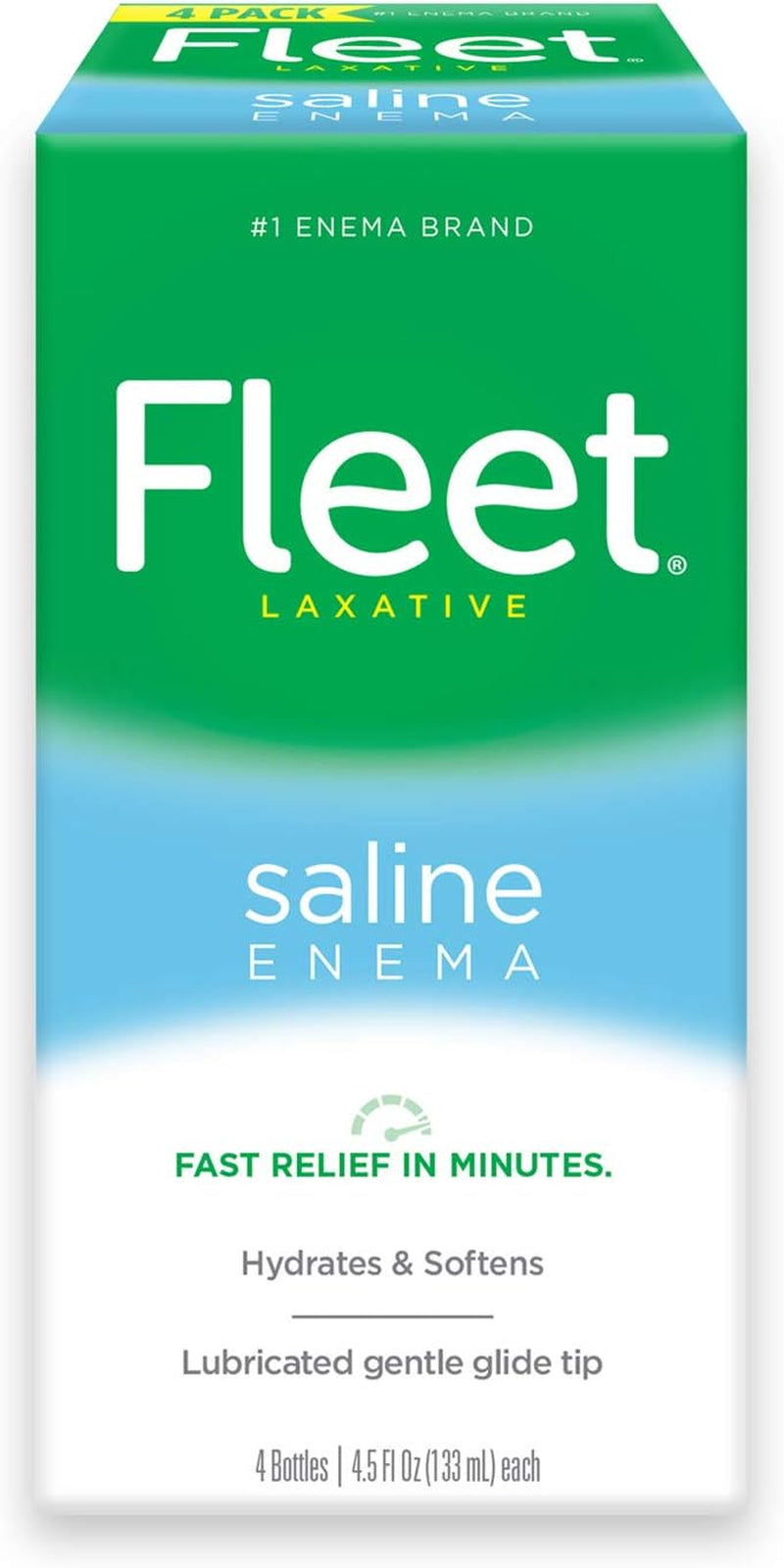 Fleet Laxative Saline Enema for Adult Constipation, 4.5 Fl Oz, 4 Bottles