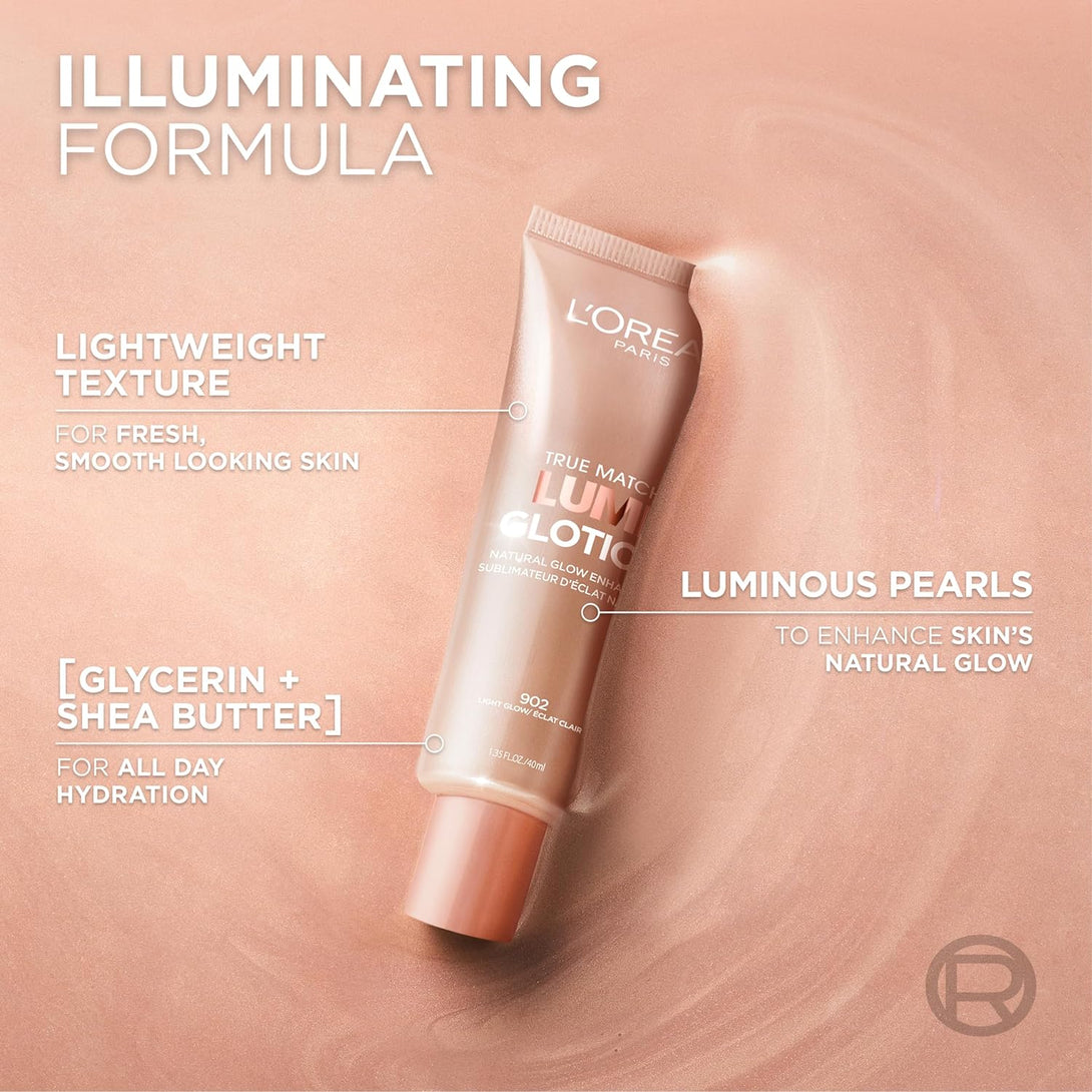 L'Oreal Paris Makeup True Match Lumi Glotion, Natural Glow Enhancer, Illuminator Highlighter, Bronzing Drops for a Sun-Kissed Glow, 902 Light