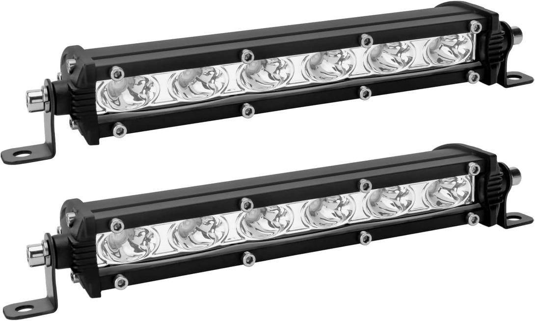 7-Inch 18W Red Single Row Off-Road Led Light Bar Pods, Work Driving Fog Lights, 12V 24V Ultra-Slim Thin Waterproof Combo Flood Spot Fish Hunting Lights for Truck Boat Marine Tractor, 2X Red, 36W