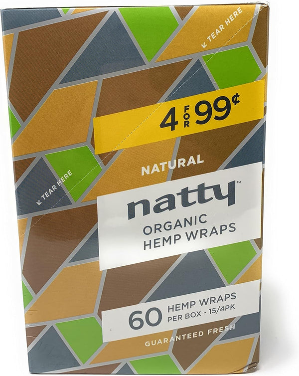 Natty Full Width Hemp Wraps 15Packs per Box 4 Wraps per Pack - Various Flavors - (1 Count) Brown