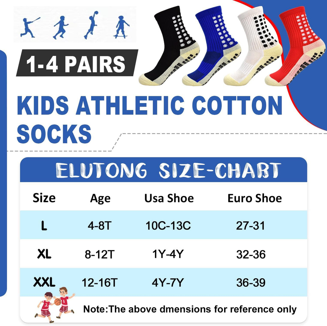 ELUTONG Kids Grip Soccer Socks anti Slip Football Athletic Sports Crew Socks for 4-16 Years Youth Boys Girls