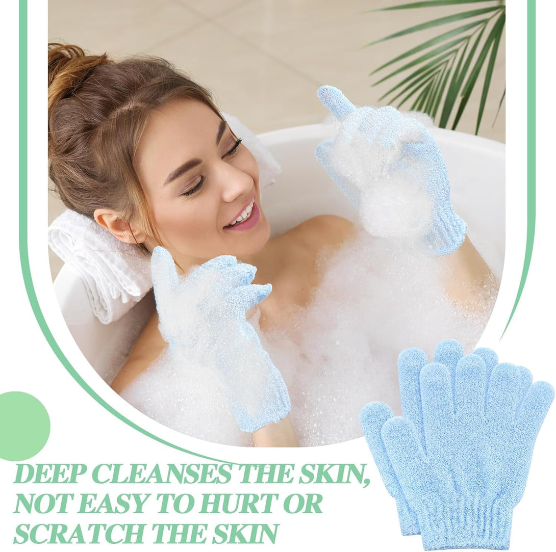 Ramede 30 Pair Exfoliating Glove Double Sided Exfoliating Bath Gloves Pack Nylon Colorful Shower for Men Women Beauty Spa Massage Shower Deep Clean Body Skin Bathing Scrubber Disposable(Sky Blue)