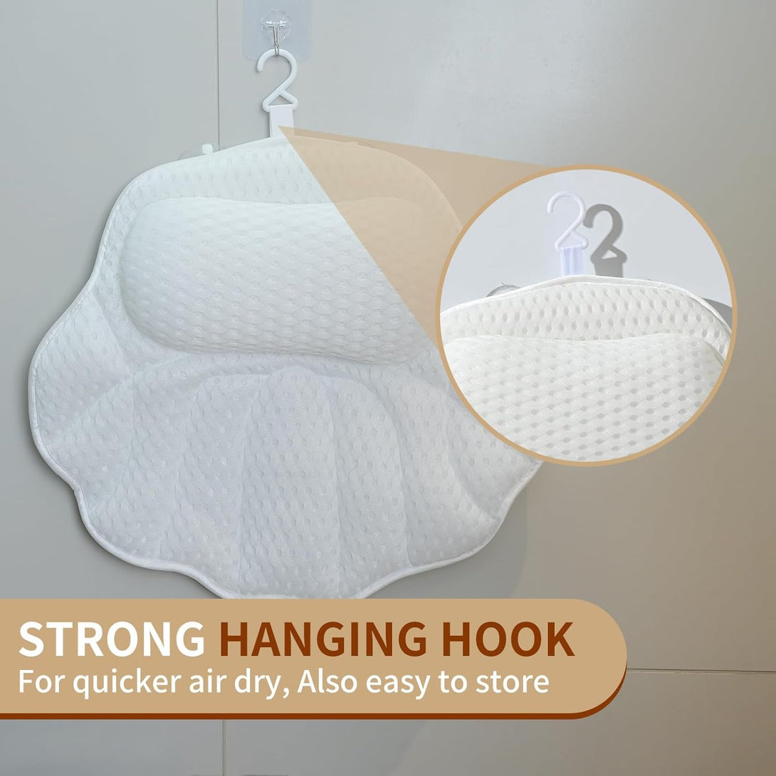 Luxury Bathtub Pillow, Mesh Bath Pillow with Suction Cups ，Bathtub Pillow for Women Relaxing, Bath Pillows for Tub Neck and Back Support,Fits All Bathtub(M002) (White)