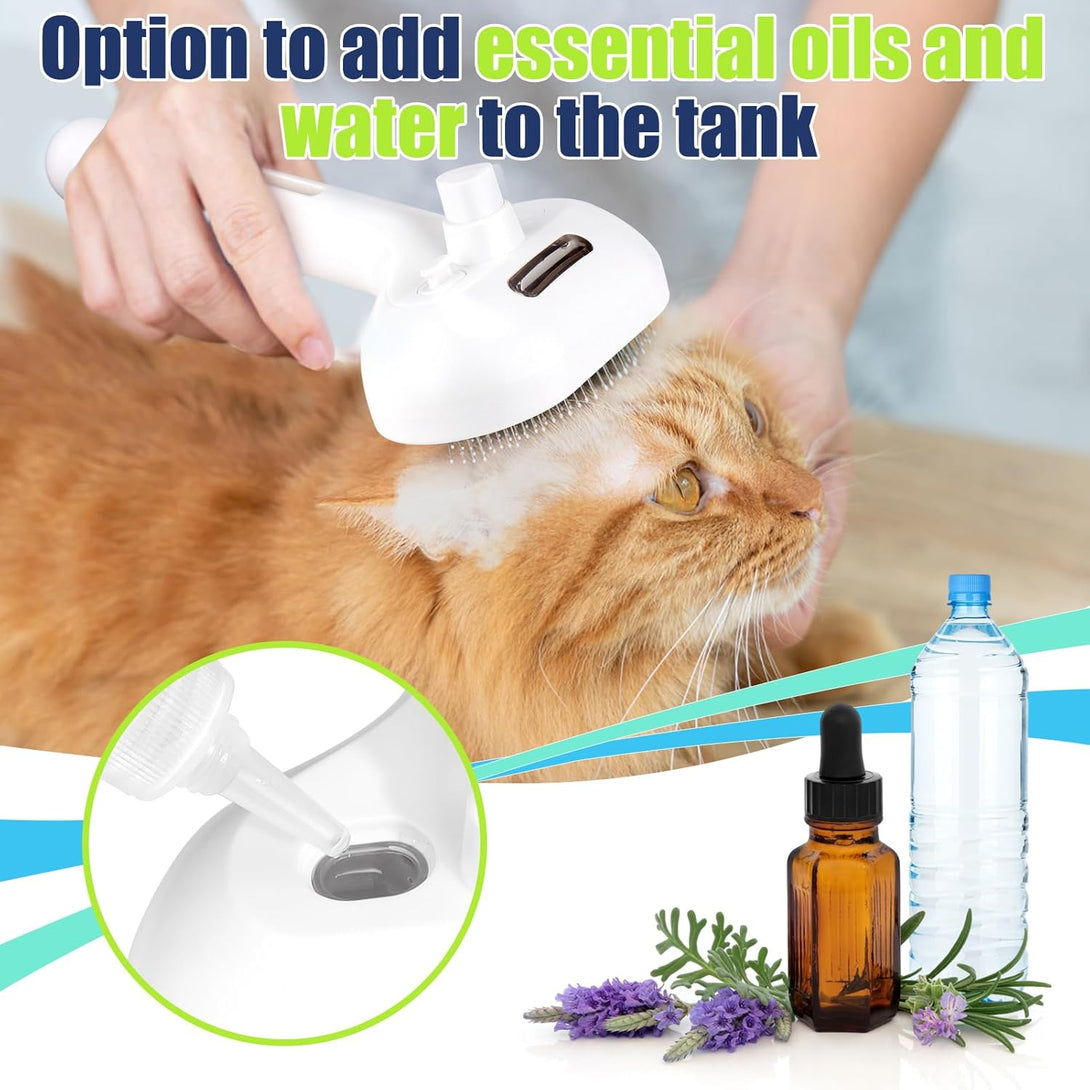 Spritz Defur 3-In-1 Rechargeable Cat Grooming Brush - Steamy Hair Cleanser with Release Button, Self-Cleaning Electric Steamer, USB Port