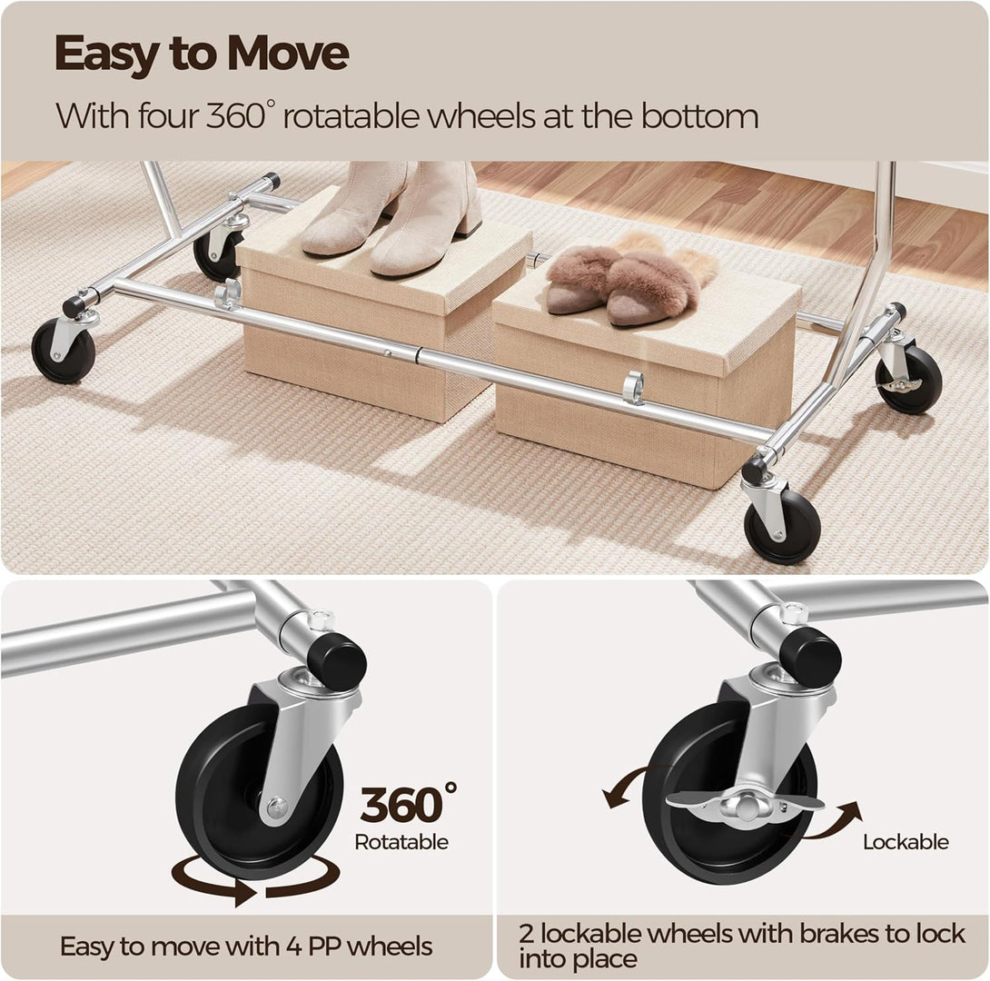 Yaheetech Commercial Clothing Garment Rack, Single Rail Clothes Hanger Freestanding Collapsible/Folding/Adjustable Heavy Duty Rolling Multi-Functional Expandable Clothes Storage W/Shelfs on Wheels