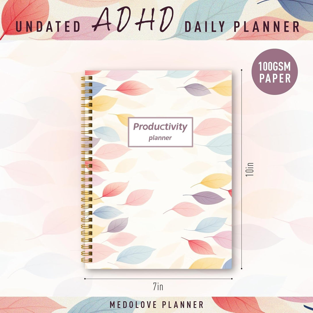 ADHD Daily Planner - Productivity Planner & Undated Task Management Organizer for Neurodivergent Adults, Focused Planners for Men & Women - B5 Colorful Leaves