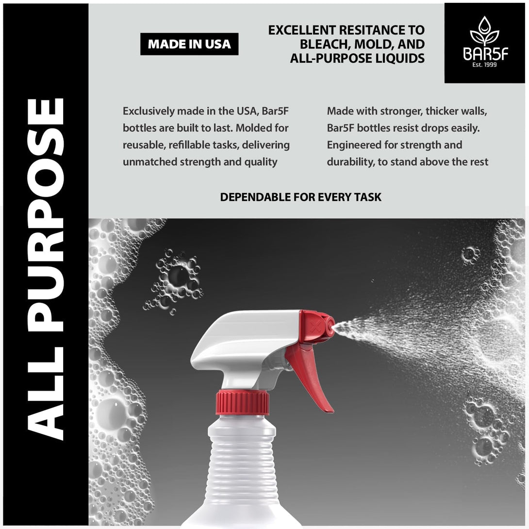 Bar5F 16-Ounce Spray Bottles Heavy-Duty Leak-Proof Plastic Adjustable Nozzle Bathroom Cleaning All-Purpose Gardening Made in USA 4-Pack