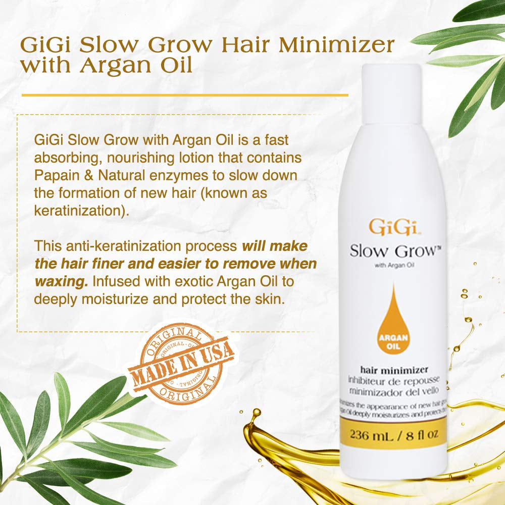 Gigi Slow Grow Hair Inhibitor Lotion with Argan Oil, Hair Regrowth Minimizer, Men and Women, 8 Oz, 1-Pack