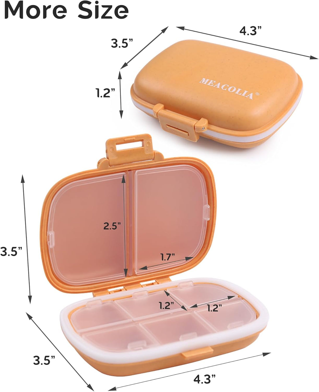 MEACOLIA Travel Pill Organizer, 1 Pack 8 Compartments Daily Pill Case Small Pill Box for Pocket Purse, Portable Pill Container Medicine Vitamin Organizer (Yellow)