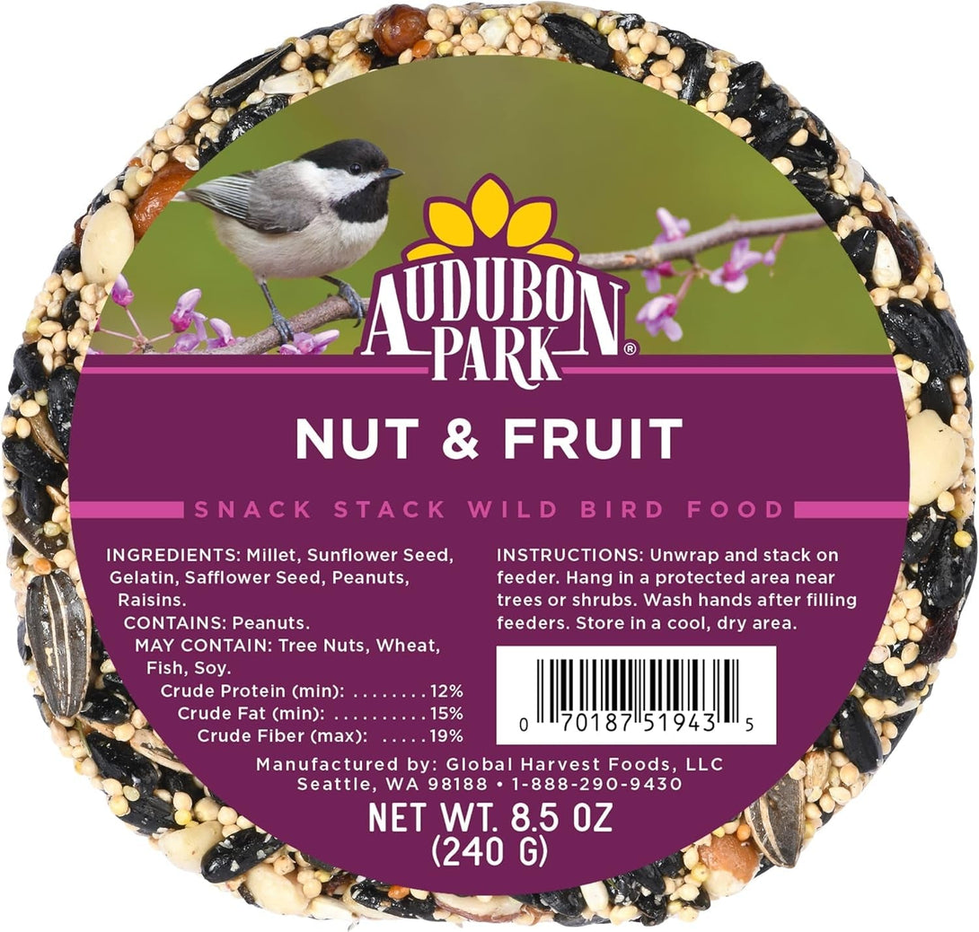 Audubon Park Nut & Fruit Snack Stack Wild Bird Food, Bird Seed Cake for outside Feeders, 6-Pack