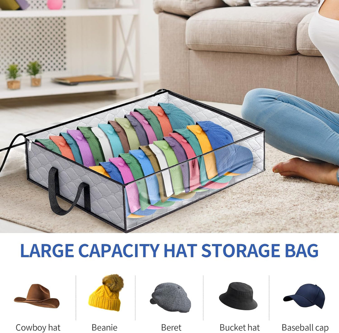 Fixwal Wide Hat Storage for Baseball Caps Organizer with 2 Sturdy Handles Hat Racks Holds up to 40 Hats Foldable for Home Travel