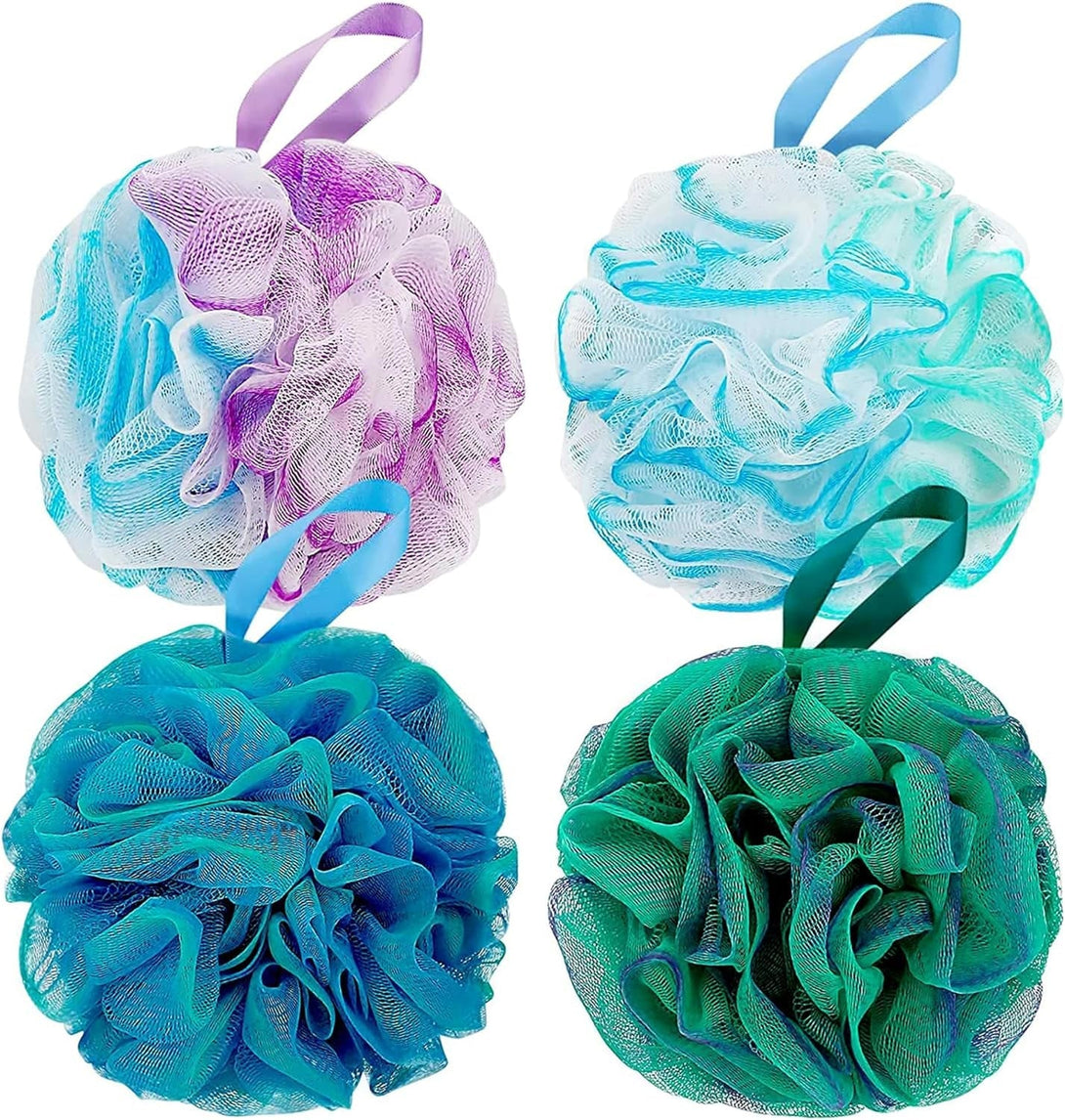 Bath Shower Loofah Sponge 60G Bath Mesh Pouf Shower Ball Body Scrubber Exfoliating Bath Sponge for Women and Men, Set of 4, Flower
