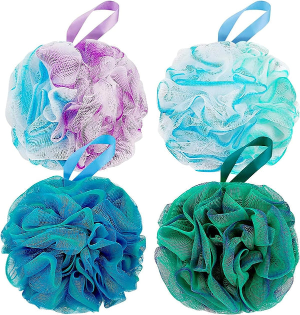 Bath Shower Loofah Sponge 60G Bath Mesh Pouf Shower Ball Body Scrubber Exfoliating Bath Sponge for Women and Men, Set of 4, Flower