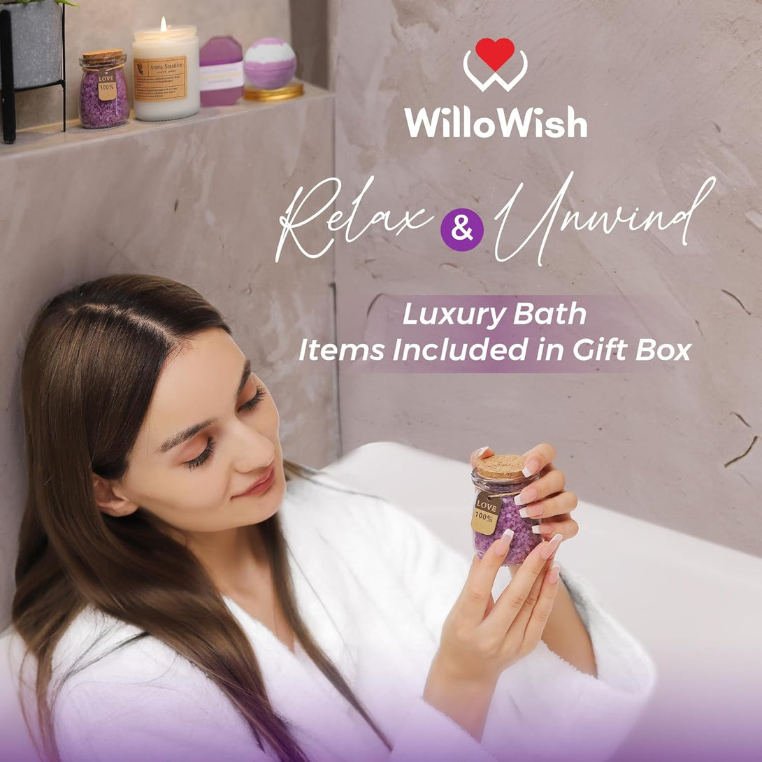 Willowish Purple Birthday Gifts for Women - 15 Pcs Get Well Gifts for Women after Surgery - Thinking of You Gifts for Women - Relaxing Spa Gifts for Women - Get Well Soon Gift Baskets for Women