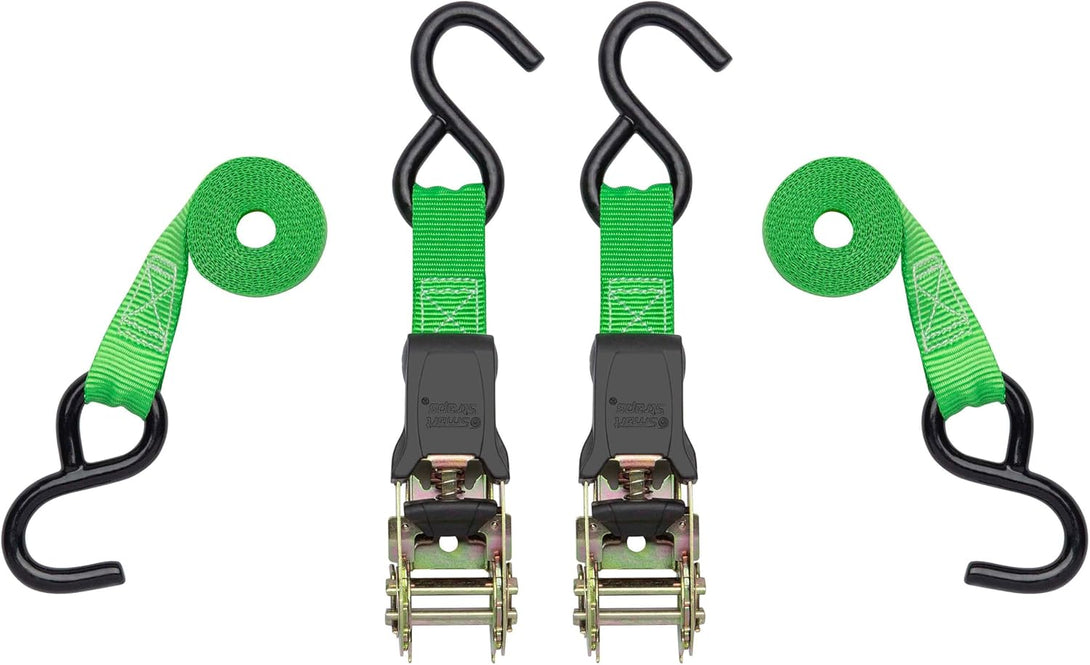 Smartstraps Ratchet Straps - 6Ft GRN Padded Ratchet 2Pk 1,500Lb , Green -SMAR138