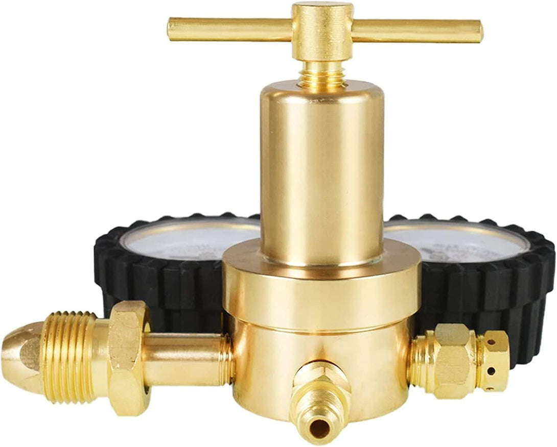 Nitrogen Helium Regulator 0-800PSI Delivery Pressure CGA580 Inlet，1/4 in Male Flare Outlet Connection, Full Brass Body with Heavy Duty Handle for HVAC Purge